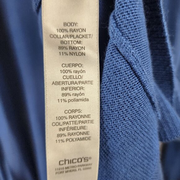 Chico's Women 2 / L  Open Front Blue Cardigan Sweater Relaxed Fit Lightweight - Picture 4 of 7